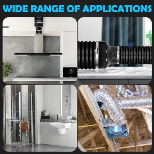 Kikerike Duct Reducter 6 to 4 Air Ducting Reducer Increaser Air Duct Adapter or Round Metal Pipe Reducer for Bathroom Kitchen Ventilation Systems - Black - Image 2